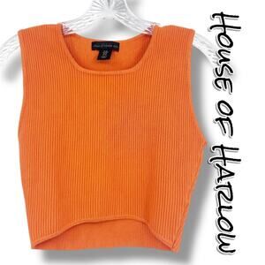 House of Harlow 1960 Orange Ribbed Knit Crop Tank Top Y2K Fitted Womens Size Med